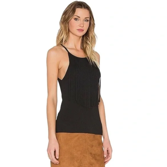360 Sweater Presley Italian Yarn fringe black Tank Shell Top - Picture 3 of 9